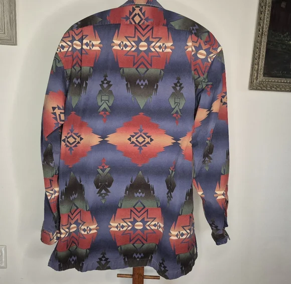 Men's Md Polo Ralph Lauren Red Southwestern Indian Beacon Blanket Shirt Aztec - Picture 2 of 6